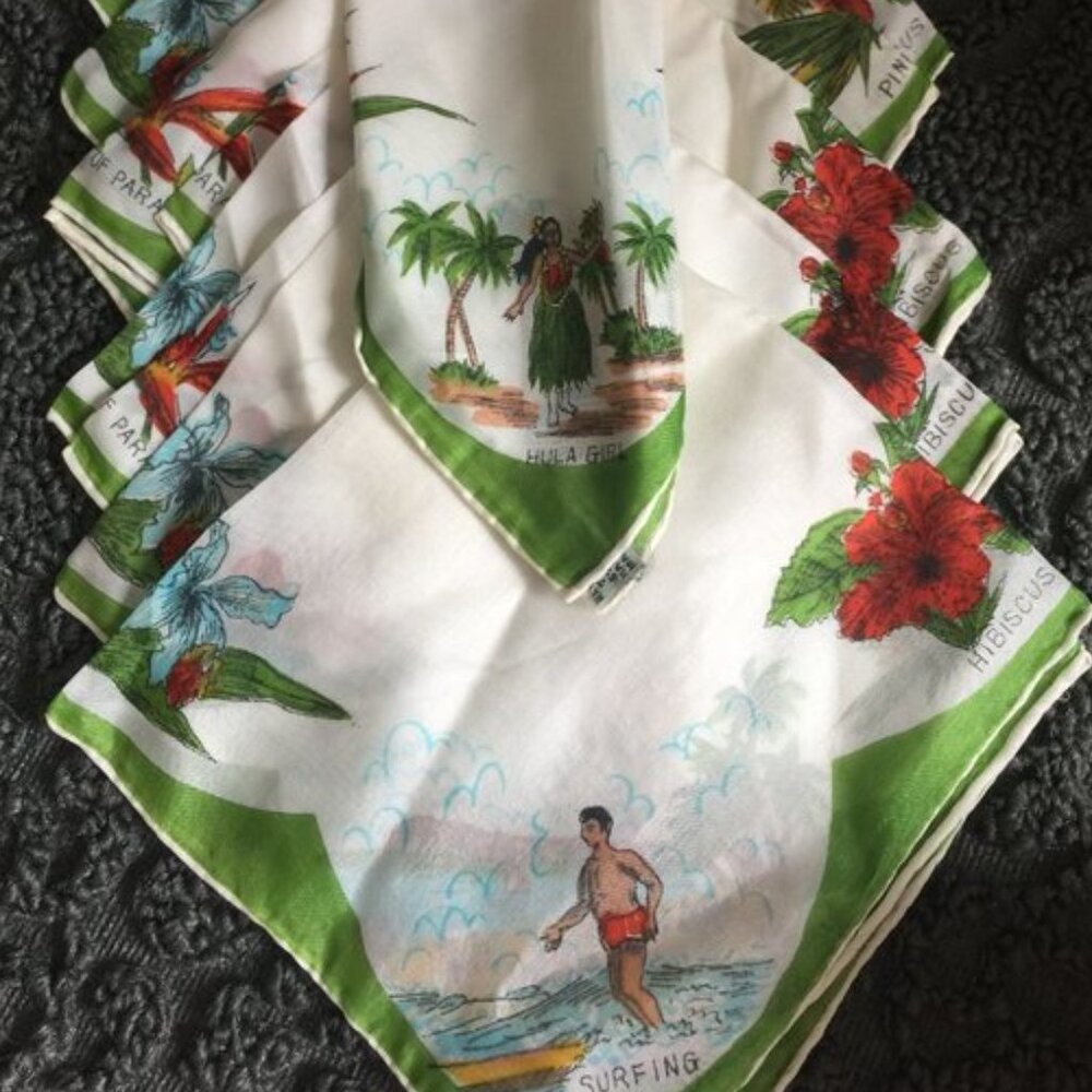 Vintage Hawaii Silk Handkerchiefs Set of Three